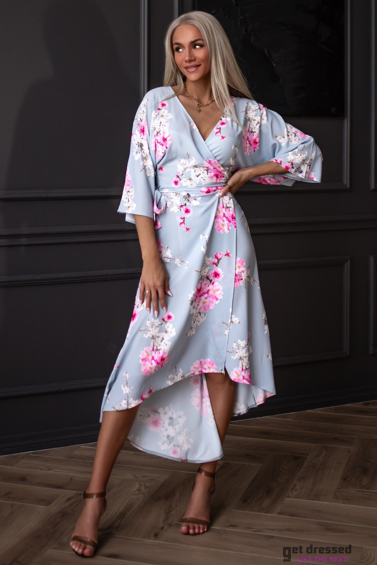 Hall lillelise mustriga kimono stiilis kleit 