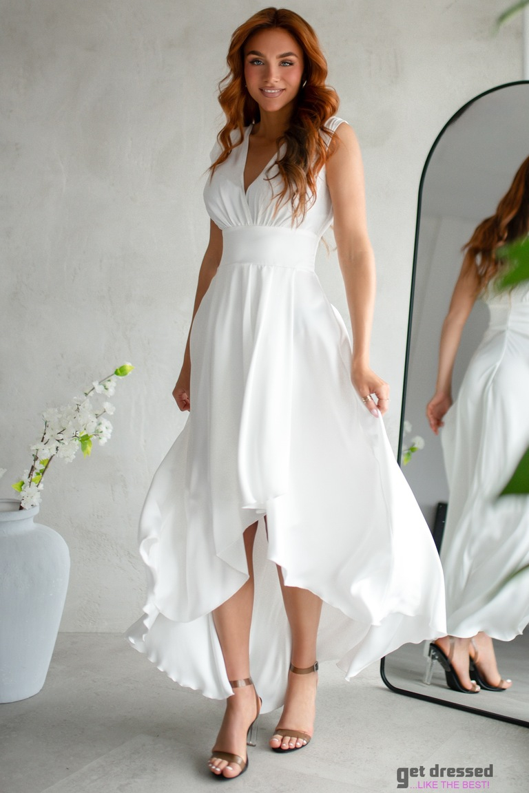 Valge satiinkangast asümmeetriline kleit Andrea